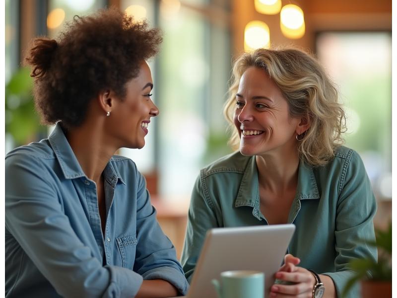 Two adults, an older and a younger one, engaged in a conversation, symbolizing mentorship.