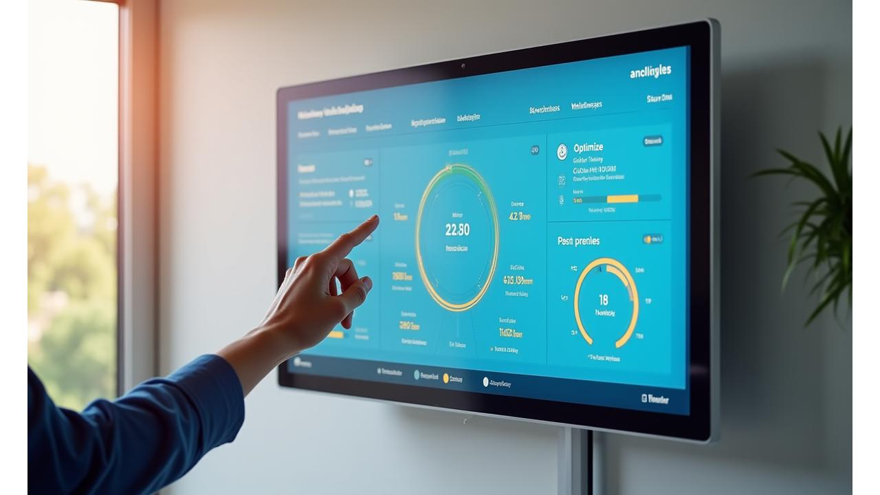 Interactive analytics dashboard showing personalized health scores, trend lines, and actionable recommendations for a mature adult's wellness journey.