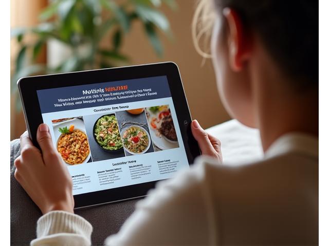 Tablet displaying an interactive nutrition education module with cooking video playing