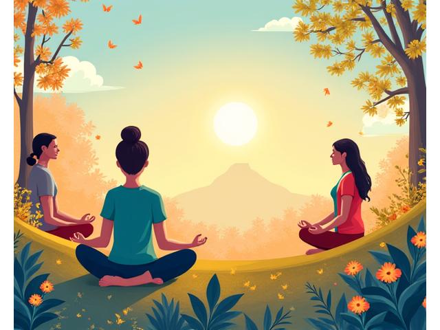 A diverse group of adults engaging in various health activities like meditation, light exercise, and balanced meal preparation, illustrating the interconnectedness of sleep with overall well-being.