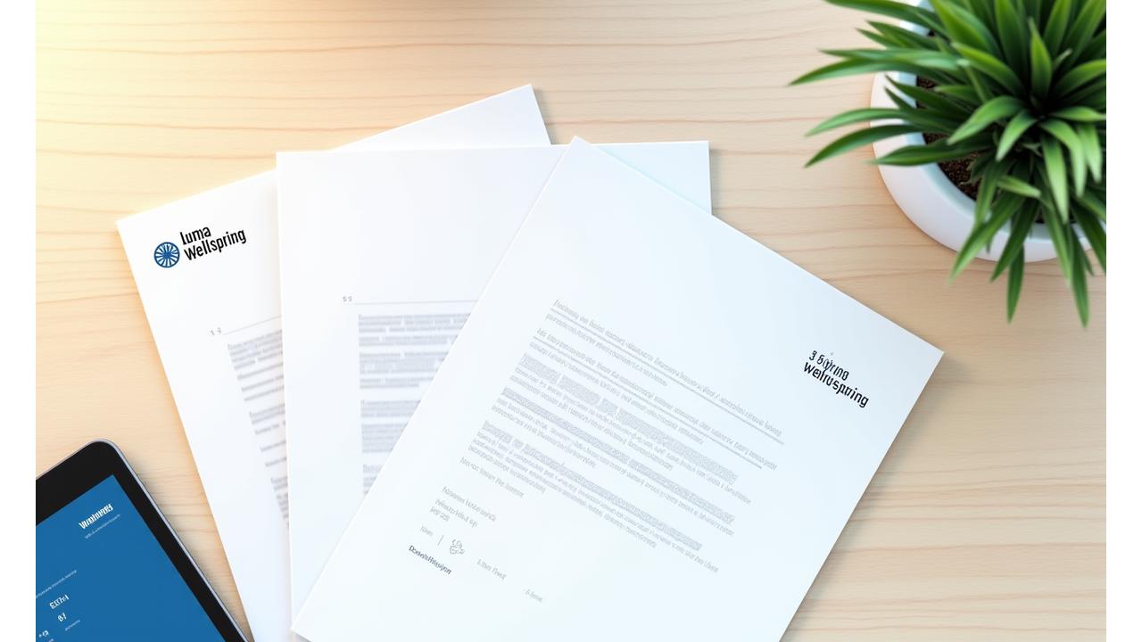Clear and accessible legal documents on a modern desk, symbolizing transparency and trust in digital wellness services.
