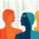 Group of diverse avatars connected by subtle lines, representing community feedback and shared knowledge.